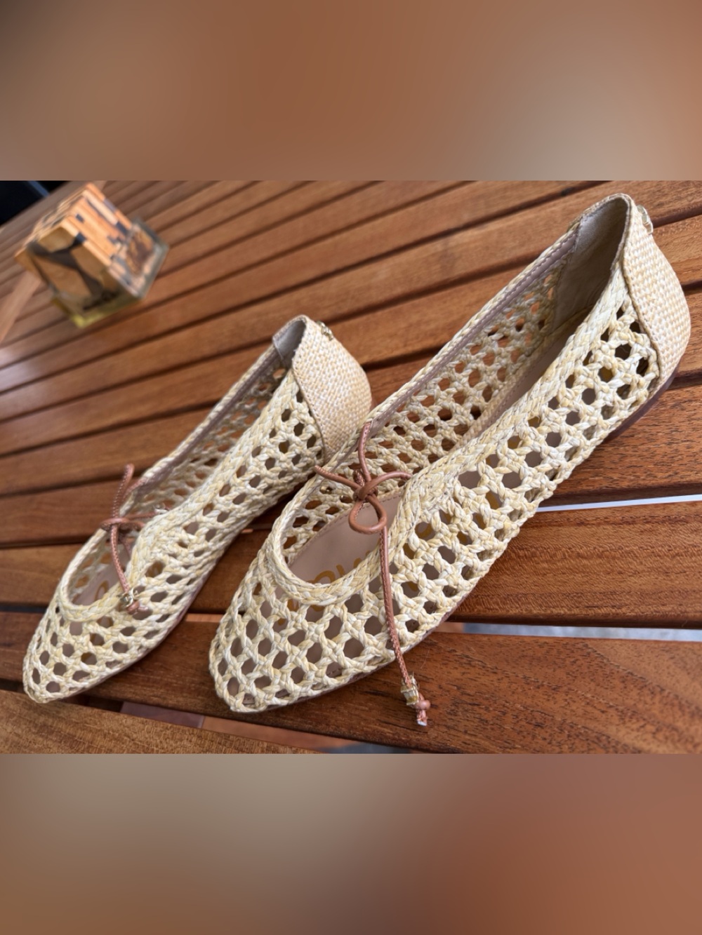 Sam Edelman Natural Woven Raffia Tie Ballet Flat